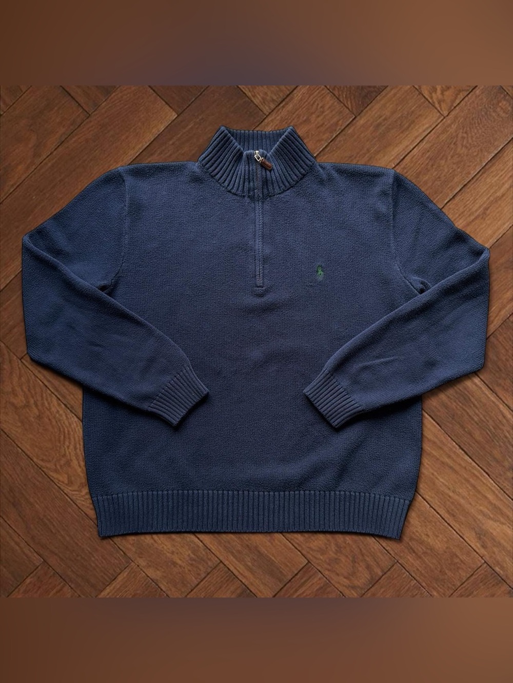 Polo Ralph Lauren Navy Blue Cotton Quarter Zip Pullover Sweater Mens L